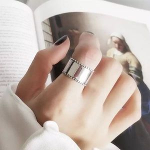 Oxidized 925 Silver Bead Boho Wide Band Ring